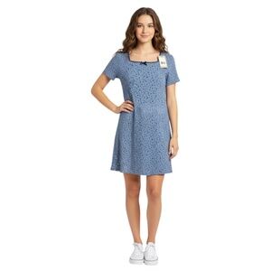 SO Blue Floral Ribbed Knit Skater Dress Girls Plus 20 NWT Square Neck